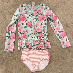 Floral ruffle butts Long Sleeve Kids Swim Set